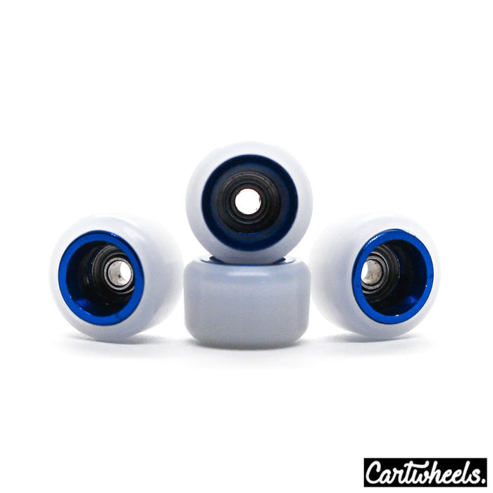 Cartwheels V4R white/blue core classic wheels 7.5mm - Caramel Fingerboards - Fingerboard store