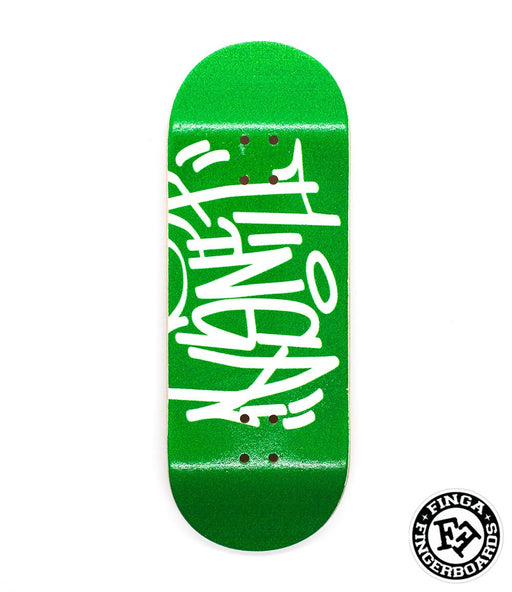 Finga fingerboard tag green deck 34.5mm - Caramel Fingerboards - Fingerboard store