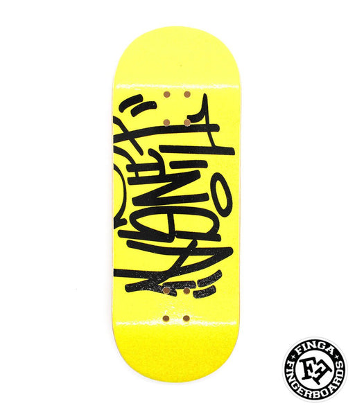 Finga fingerboard tag yellow deck 34mm - Caramel Fingerboards - Fingerboard store