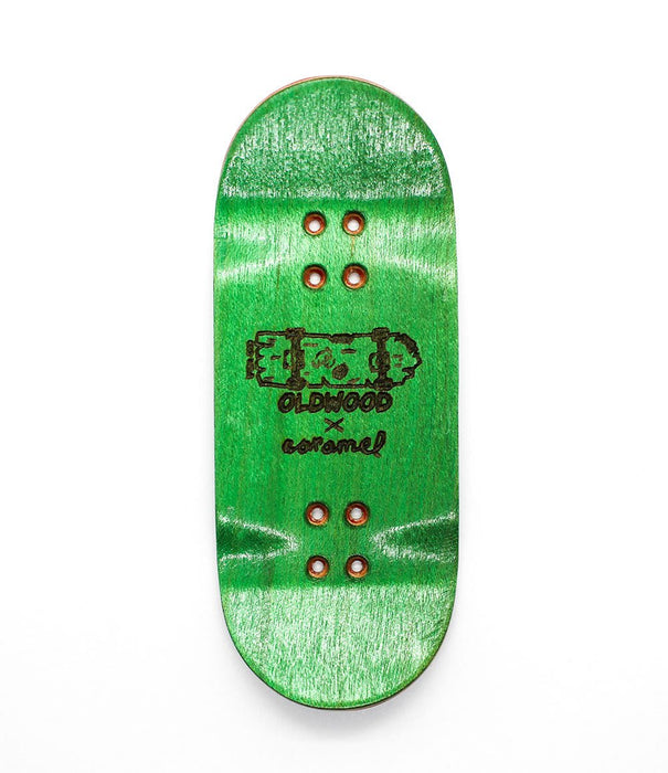 Oldwood x Caramel green mini deck 34mm - Caramel Fingerboards - Fingerboard store