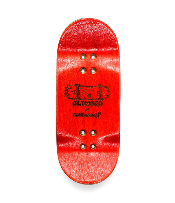 Oldwood x Caramel red mini deck 34mm - Caramel Fingerboards - Fingerboard store