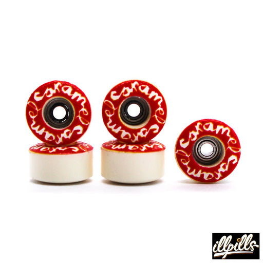 Red Illpills x Caramel fingerboard wheels 7.5mm - Caramel Fingerboards - Fingerboard store